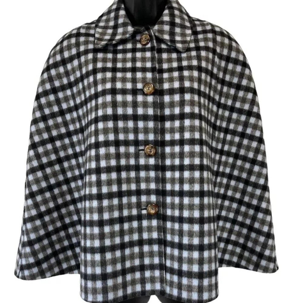 NEW MICHAEL KORS Collection Blue Plaid Button Up Short Cape 4 Small